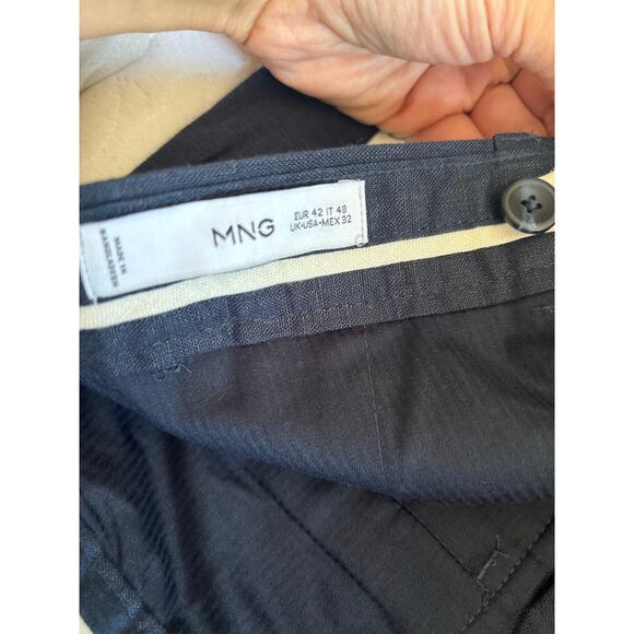 Mango MNG Men’s 100% Linen Navy Blue Pants Slim Fit Size 32 NWT Pockets - Picture 7 of 8